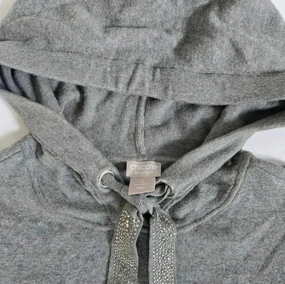 Chicos Cashmere Blend Zenergy Luxe Grey Sweater bedazzled ties sz S - Picture 4 of 8
